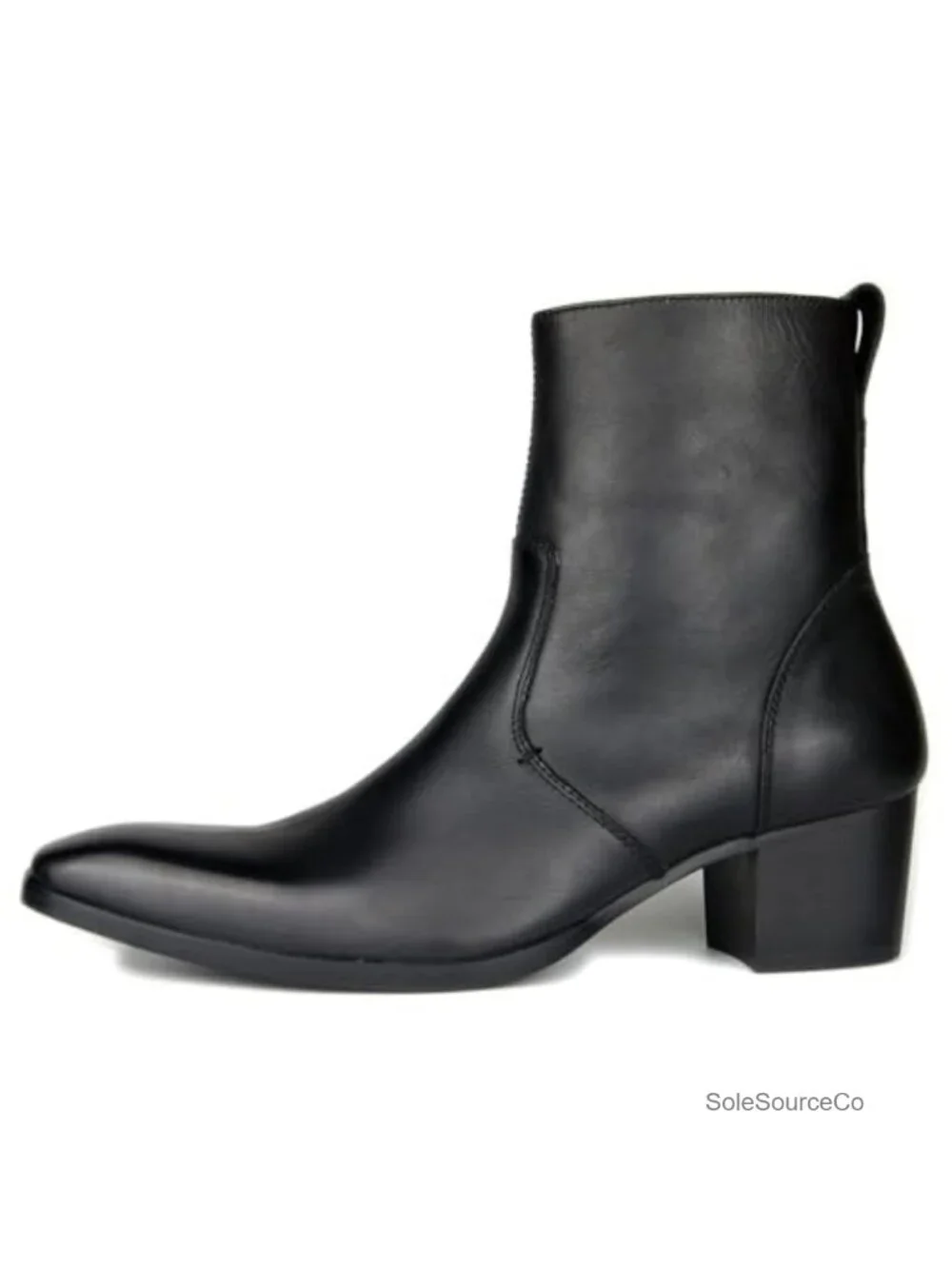 Men's Leather Chelsea Boots Mid-Heel Zipper Dress Casual